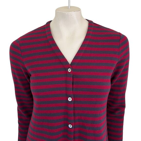 LOGO LORI GOLDSTEIN Button Front Striped Lace Trim Thermal Tunic Shirt SZ S - Picture 3 of 11